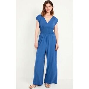 NWT Old Navy 4X Blue Smocked Waist Wide Leg Jumpsuit  Womens Plus